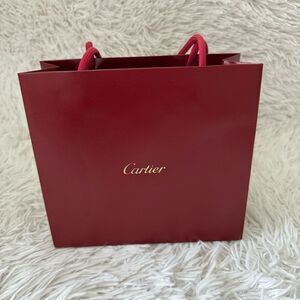 Cartier Red Shopping Bag with Rope Straps and Gold Embossed Logo